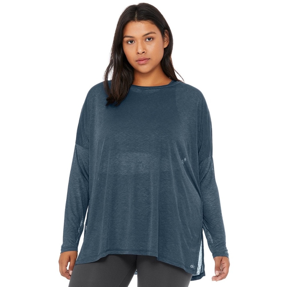 Alo Yoga Arrow Oversized Long Sleeve Tee in teal blue